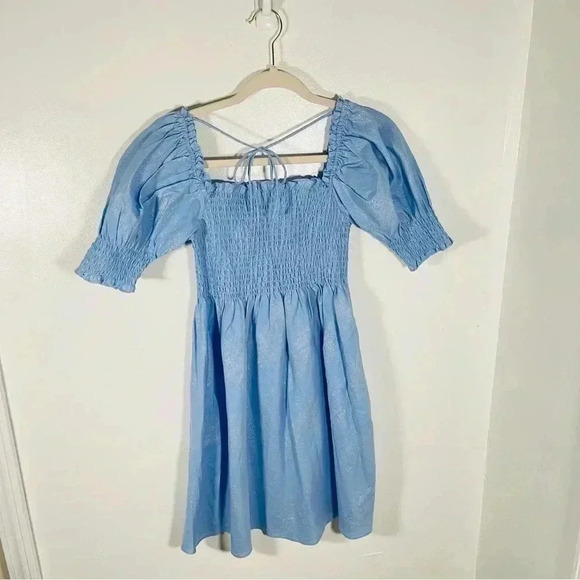 Hill House Athena Nap Dress Light Blue Glitter Check Size XS Wedding Guest - Picture 3 of 8